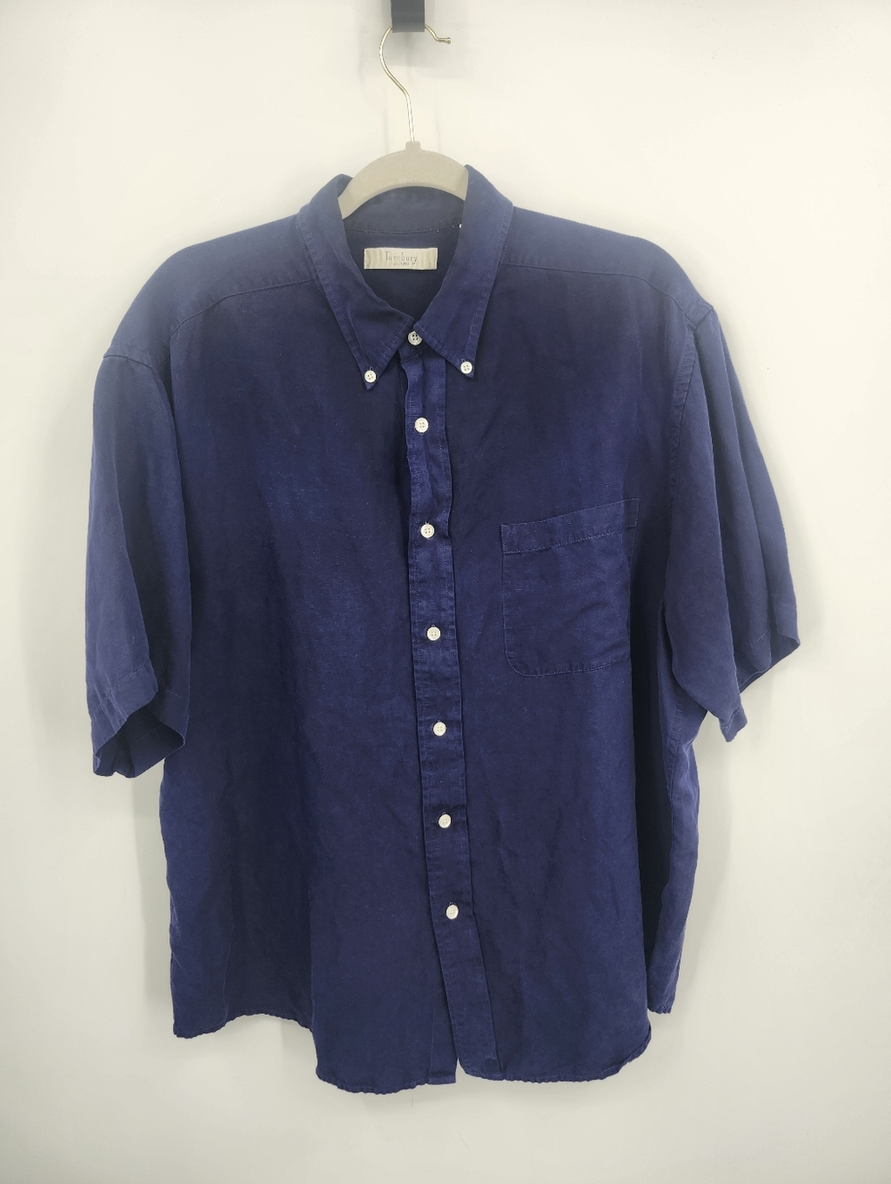 Turnbury short sleeve button down Camp shirt Blue Linen Silk Blend Sz XL
